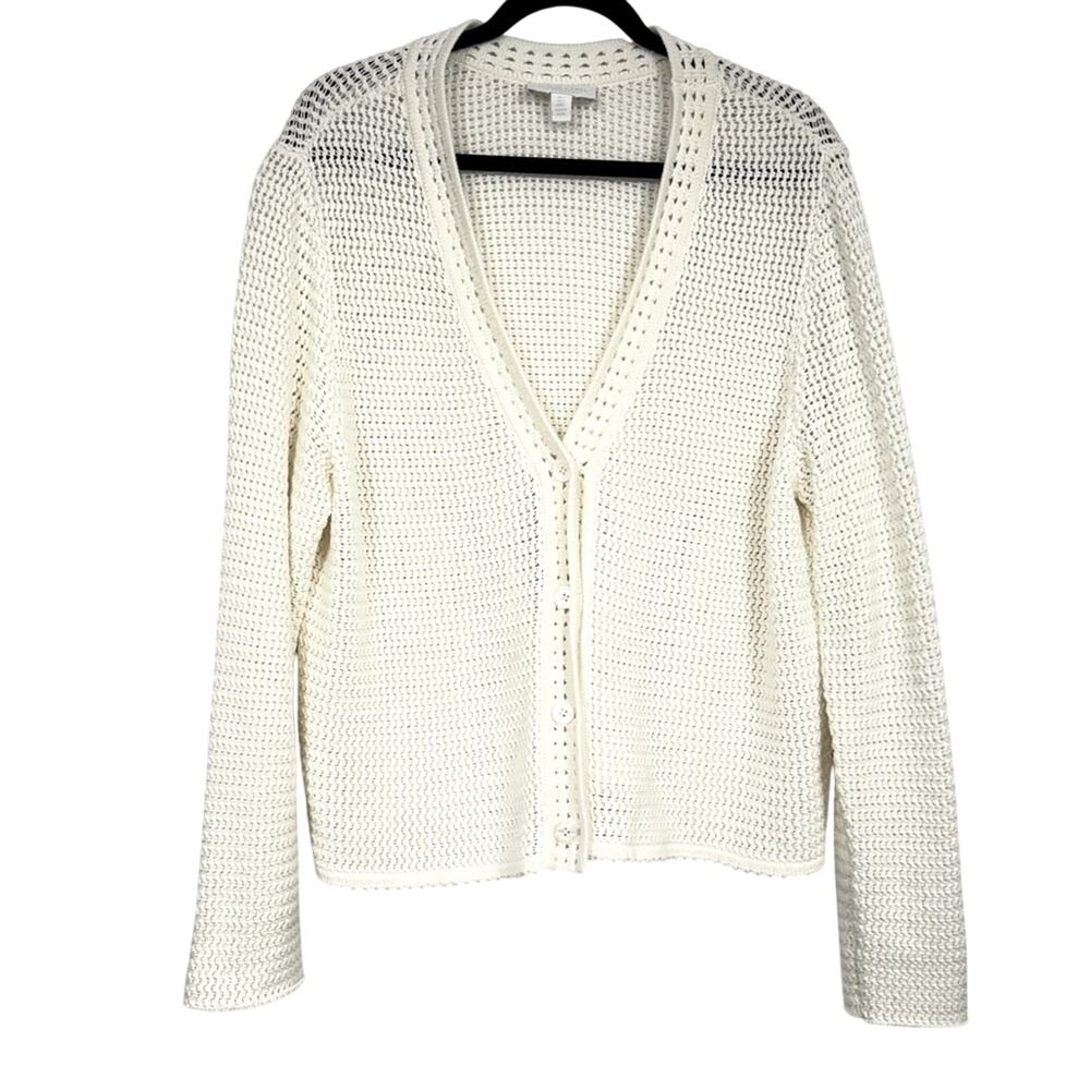 White Label White Company Organic Cotton Chunky Knit Cardigan Sweater Womens L
